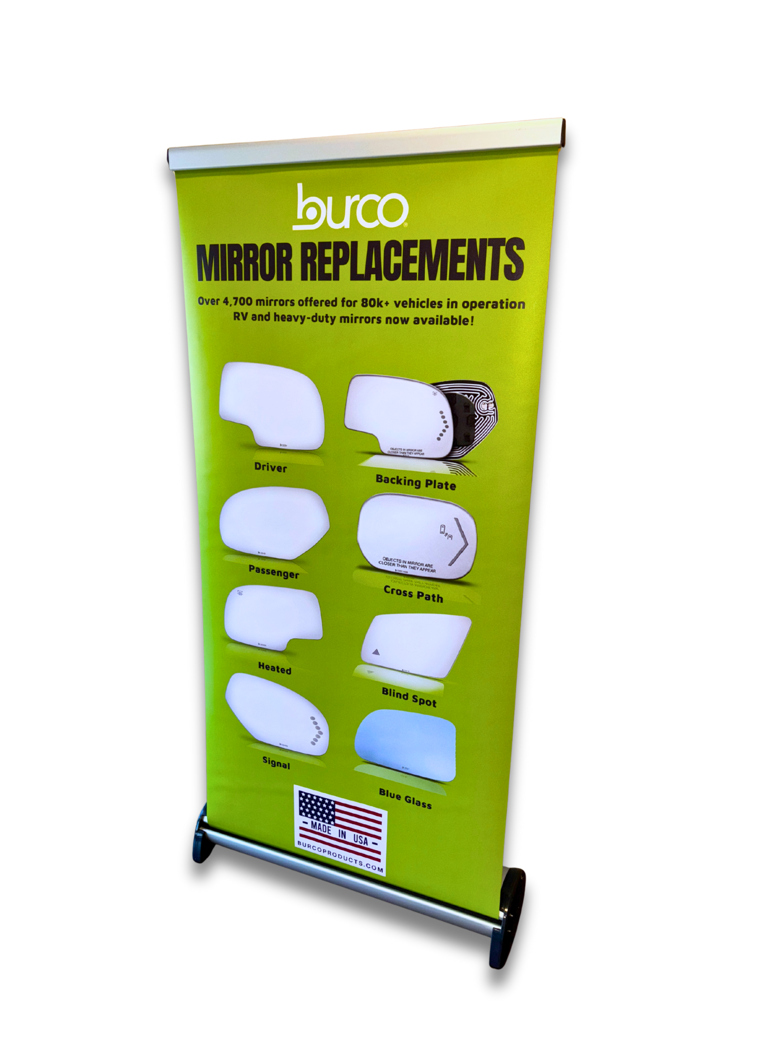 BURCO MIRRORS 15 X34  RETRACTABLE PROMO DISPLAY